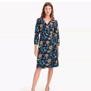 Jcrew Floral Wrap Dress - Navy and Yellow Gold